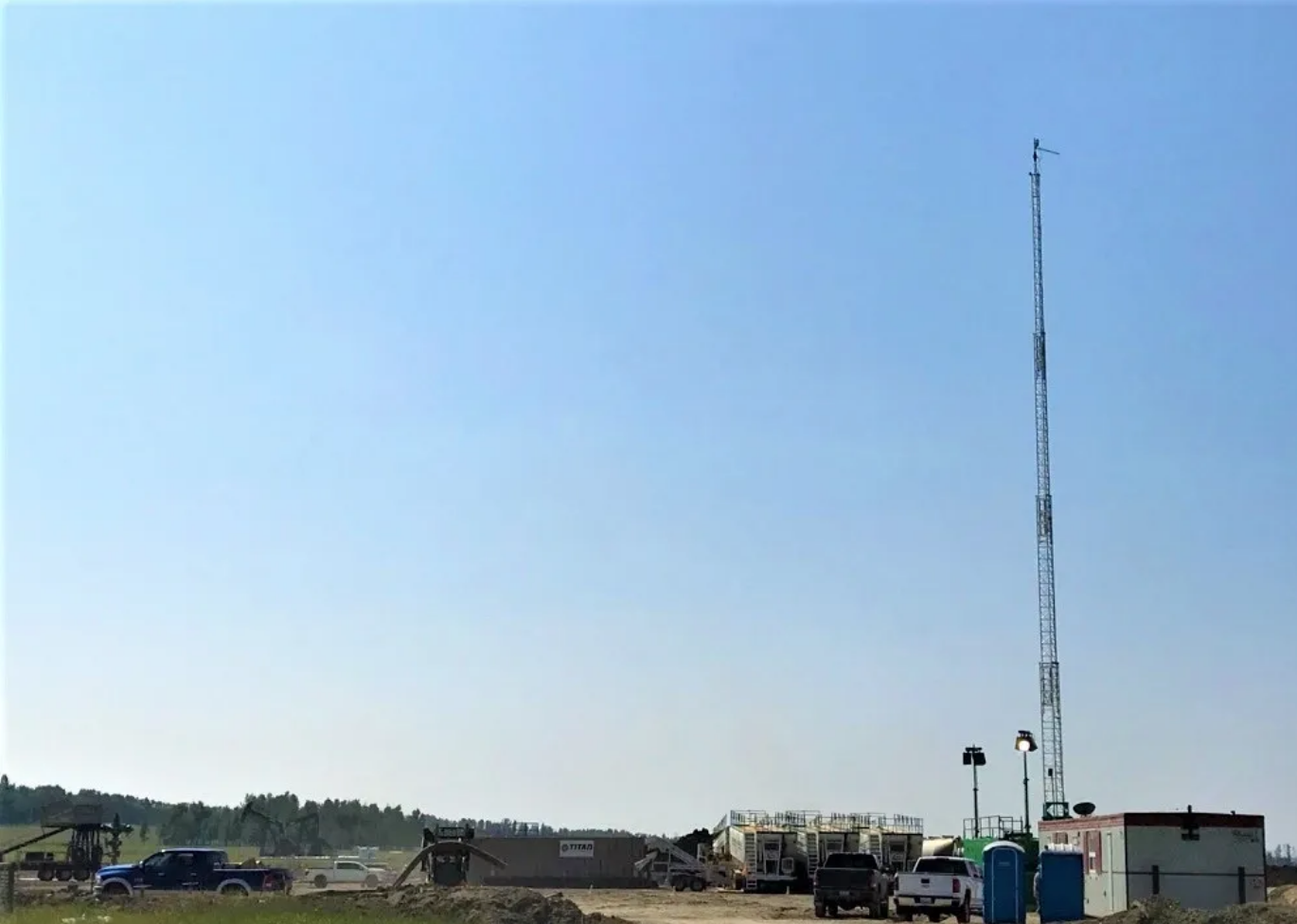 Communication tower at a remote worksite Communication tower at a remote worksite