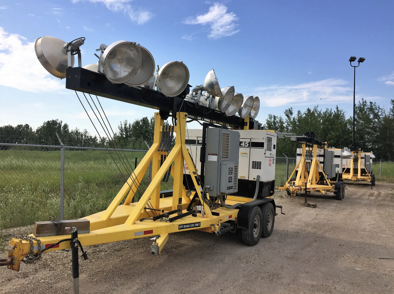 Light towers prior to being set up Light towers prior to being set up