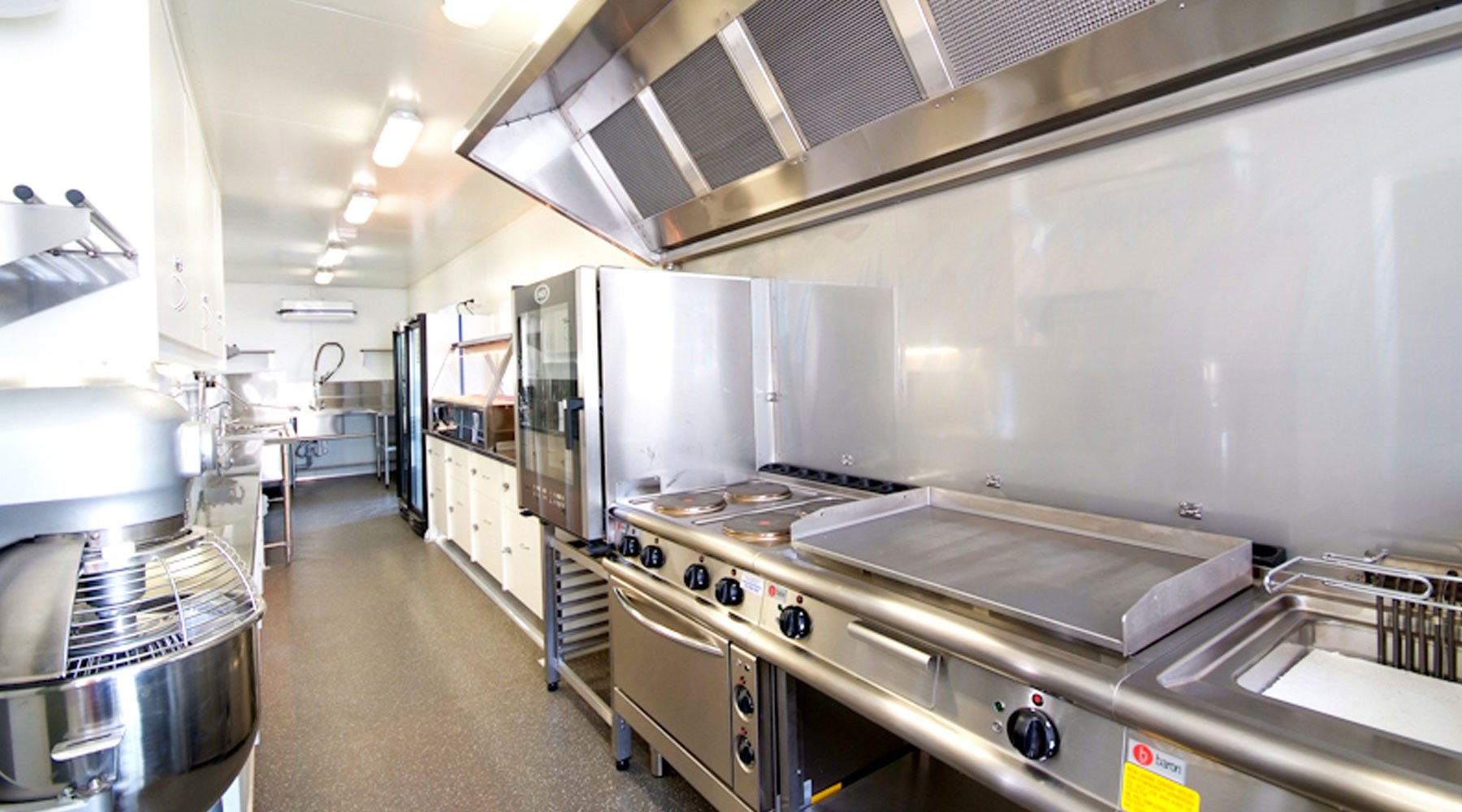 A catering area of a mobile work trailer A catering area of a mobile work trailer